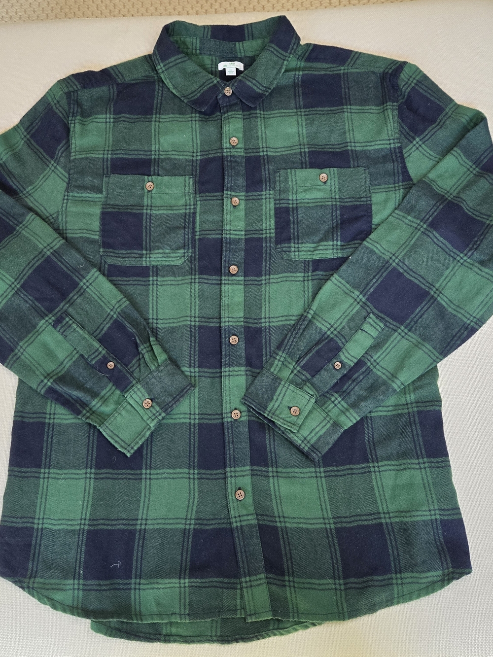 dip Eco-Friendly XL Navy Green Plaid Flannel Shirt Recycled Soft Classic Casual